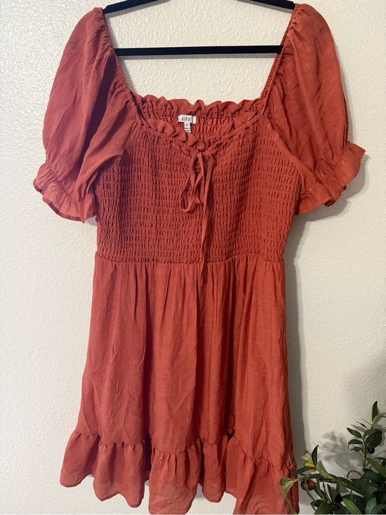 AUW Tops - Smocked Puff-Sleeve Mini Dress in Rust